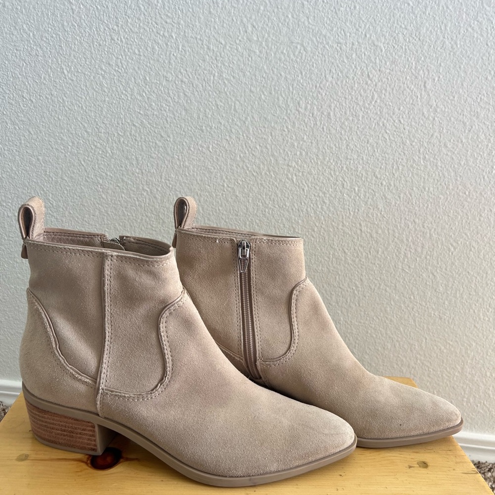 Dolce Vita Taupe Suede Ankle Booties with Side Zip